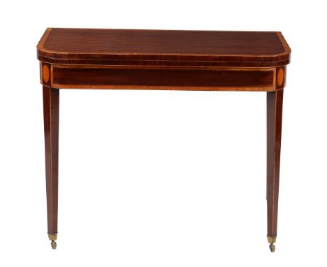 A late George III mahogany and satinwood banded card table, circa 1810, 77cm high, 93cm wide, 47cm deep