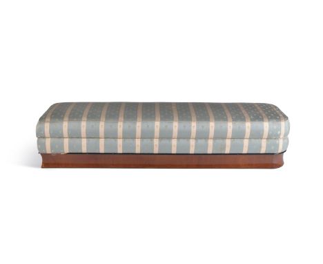 A pair of Viennese mahogany and upholstered long benches, possibly by Josef Danhauser, 19th century, the reverse of each bran