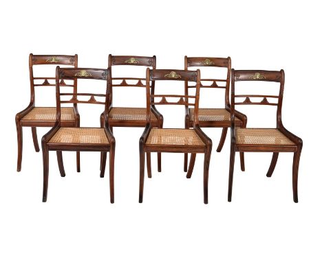 ϒ A set of six Regency rosewood and gilt metal mounted dining chairs, circa 1815, attributed to Gillows, with bar back with g