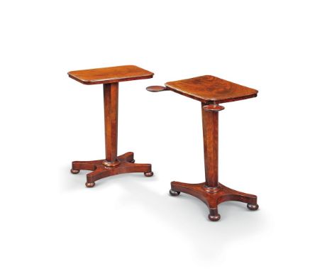 A companion pair of early Victorian mahogany lamp tables, circa 1840, both with moulded rectangular tops, one with a pair of 