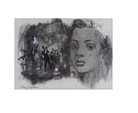 West Mobile Social Club / Tracy Sugarman Drawing / Jazz, a Tracy Sugarman work entitled 'West Mobile Social Club' depicting a
