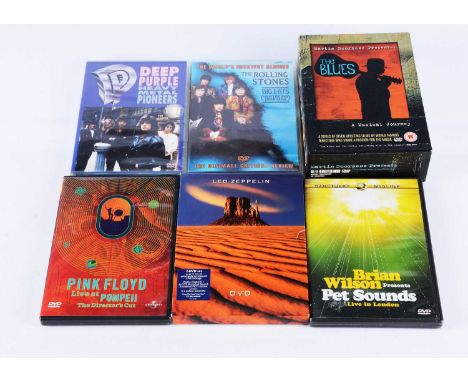 Music DVDs, approximately forty DVDs and a Box Set with titles including Martin Scorsese - The Blues Box Set, Pink Floyd Live