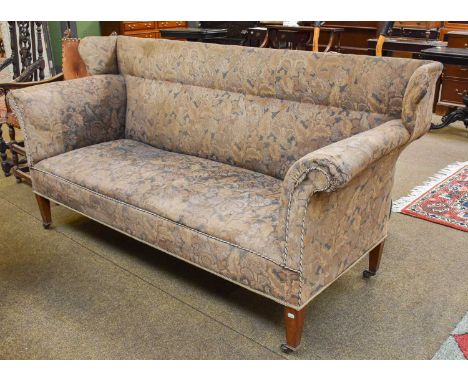 A George III Wing Back Sofa, on tapering square sectional legs, moving on castors, 200cm by 83cm 98cmFrame is structurally so