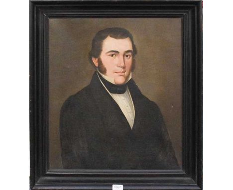 British School (19th century)Portrait of a gentleman, half-length wearing a black suitOil on canvas 