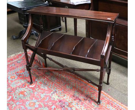 A Mahogany Book Trough Table, with turned x-form stretcher, 93cm by 42cm by 87cmSome scratches to the top and others througho