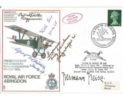 Great War  Luftwaffe aces multiple signed cover. RAF Abingdon Neuport cover signed by Bruno Poelke, Willi Storr, Alfred Fleis
