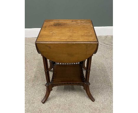 PLUS LOT 44 - VICTORIAN MAHOGANY OCCASIONAL TABLE, having four side flaps on turned quad column supports and reeded splayed f