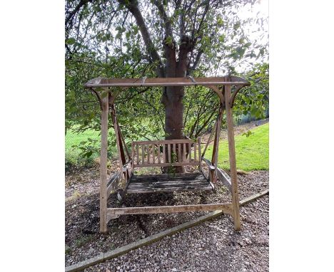 HARDWOOD GARDEN SWING BENCH, 190cms H, 180cms W, 110cms DProvenance: deceased estate Denbighshire