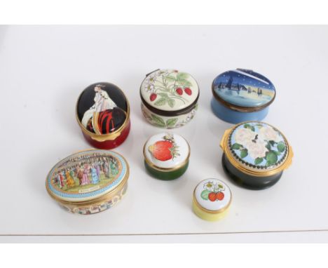 Four Halcyon Days enamel trinket boxes and three Crummles enamel boxes (Qty: 7)