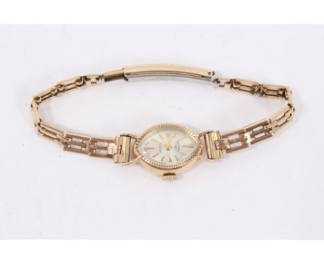 Ladies Rotary 9ct gold cased wristwatch on gold plated bracelet