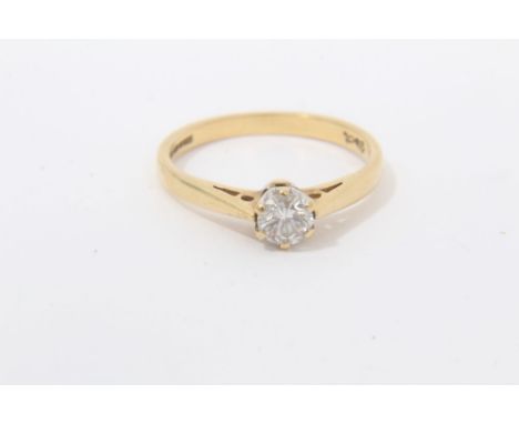 18ct gold diamond solitaire ring with single stone brilliant cut diamond, estimated to weigh approximately 0.20cts, in six cl