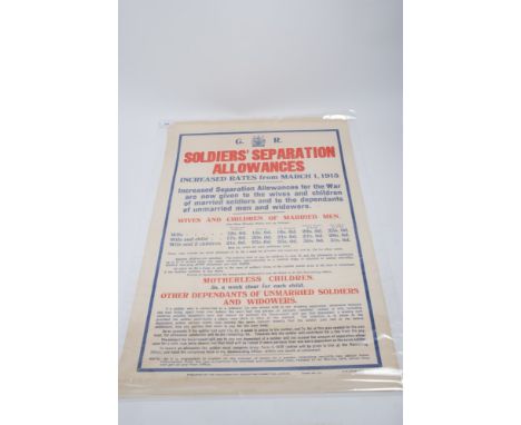 First World War information poster- Soldiers' Separation Allowances increased rates from March 1915, published by the Parliam