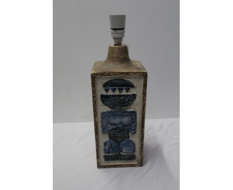 Troika lamp, of rectangular slab form, stylised figural and geometric ornament to opposing faces, marks to base, 31cm highCon