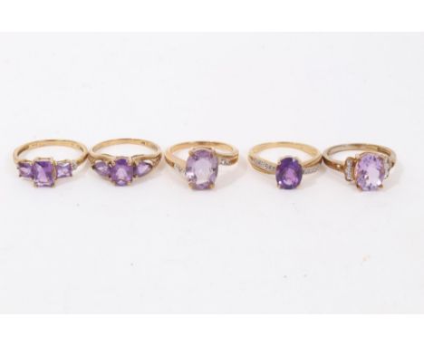 Five 9ct gold amethyst and gem-set dress ringsCondition report: One authenticity certificate. Total weight 12.8g