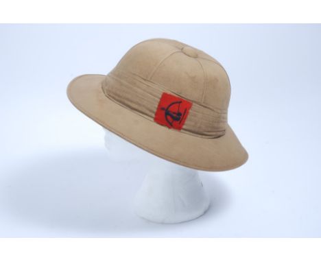 Second World War British Army pith helmet, with leather headband and flash of Anti - Aircraft Command