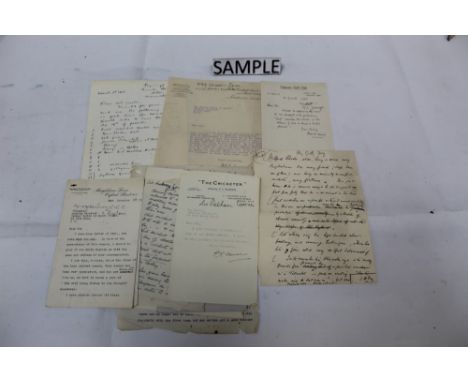England cricket related letters - including handwritten Harold Larwood handwritten letter, others by C. B. Fry, Herbert Sutcl