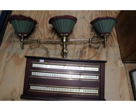 Brass snooker room light and scoreboard