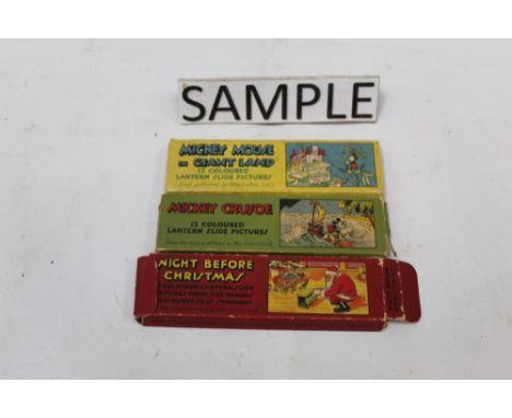 Group of magic lantern slides to include various children's slides- Mickey Mouse, Robinson Crusoe and others (1 box)