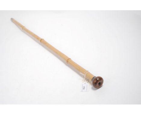 Unusual bamboo blow dart walking stick for firing air gun darts with sterling silver collar and removable furrel