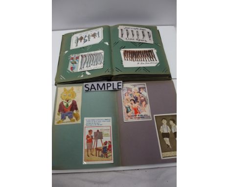 Group vintage postcards in albums and loose including comic.