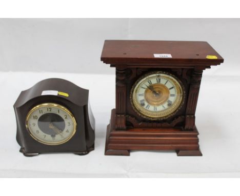 Early 20th Century mantel clock together with a Smiths Bakelite mantel clock (2)