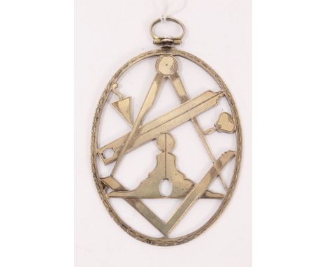 Fine Georgian silver Masonic jewel by Thomas Harper of oval form with bright cut border, pierced Masonic symbols including di