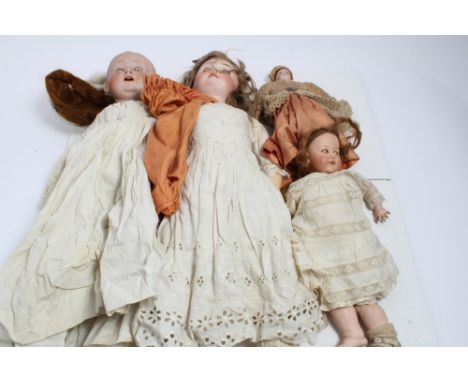 Four bisque head dolls including 'Viola' 8 Made in Germany. 55cm approximately, small Gebruder Heubach impressed mark 4 (head