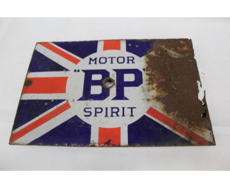 Vintage BP Motor Spirit Union Jack enamel advertising sign 40.5cm high, 61cm wide