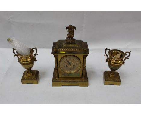 Antique late 19th/early 20th century three piece clock garniture, classical revival style, twin train movement, the clock mea