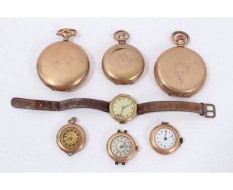 Group gold plated pocket watches, cases and vintage wristwatches