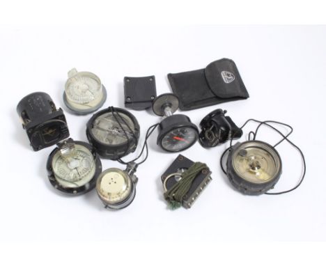 British Military Type E2.B military compass, together with an aircraft compass and various other compasses