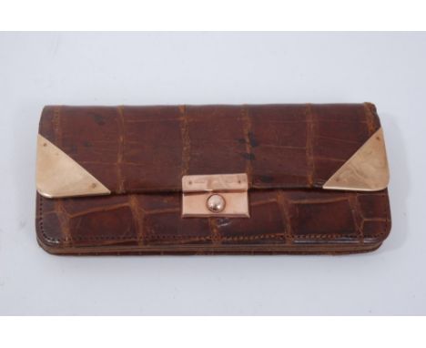 Vintage brown crocodile leather purse with gold (9ct) mounts