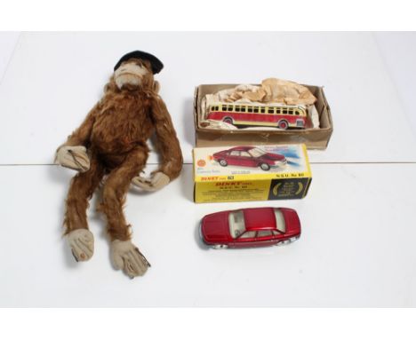 Dinky NSU Ro 80 No.176 boxed, diecast model bus and a plush monkey plus French Automobile magazines and three issues of The T