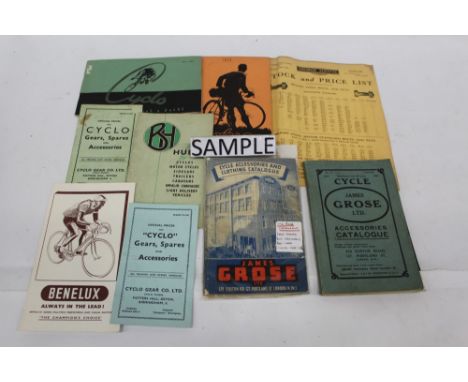 Group of pre and post War cycle accessories and spare parts catalogues and brochures to include Cyclo, Perry and Dunlop