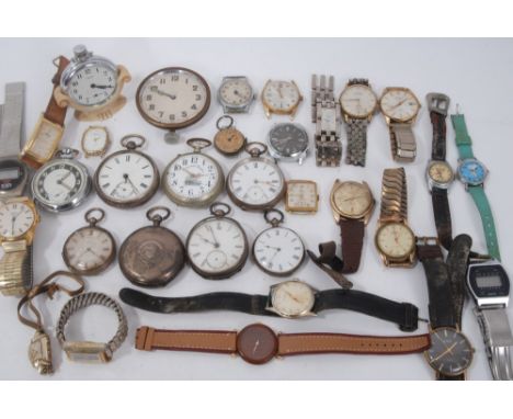 Collection of silver pocket watches, fob watches and other vintage wristwatches