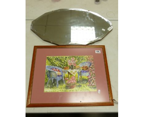 Art Deco Wall Mirror: together with large floral framed prints(2) 