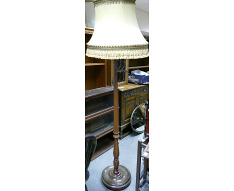 Carved oak freestanding lamp: With shade. 
