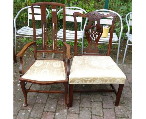 Chippendale Style Dining Chair together with Edwardian Pad Foot Arm Chair(2): 