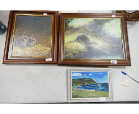 2 Frame Nature theme Prints: together with small David A Walmsley oil on board of Porthluney Cornwall(3) 