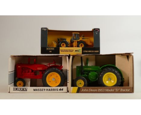 Boxed 1/16th Ertl Tractors to include: Massey Harris 44, John Deere 1953 Model D tractor &amp; 1/50 L2706D Wheeled Loader(3) 