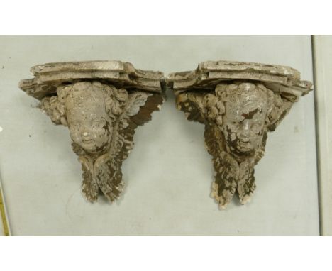 2 Concrete Garden Ornamental Wall Cupid Shelf: height of each 22cm 