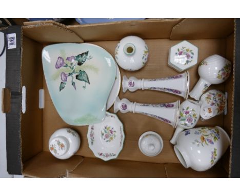 A mixed collection of items to include: Aynsley &amp; Wedgwood floral decorated pots, vases, candlesticks together with Carlt