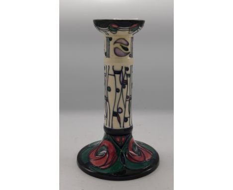 Moorcroft Rene Macintosh Design Candlestick: dated 1995, silver line seconds, height 21cm 
