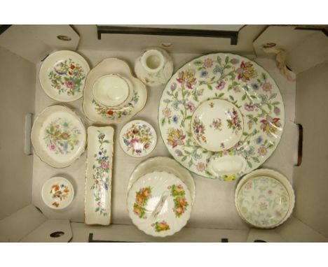 A mixed collection of floral items to include: Wedgwood, Minton, Coalport, Royal Worcester pin trays, bowls vases, plates etc