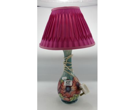 Walter Moorcroft lamp base :decorated in the Anemone design on blue ground, height of pottery 28cm. 