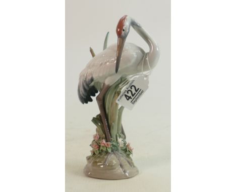 Lladro Large Figure of a Stork on a Floral Encrusted Base. 