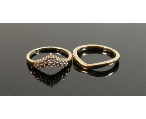 9ct gold wedding ring &amp; diamond eternity ring: both size M, total weight 4.2g. 
