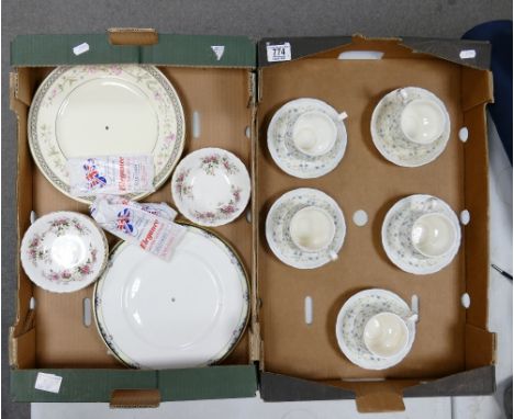 Royal Albert Caroline cups and saucers x5, together with Royal Albert Lavender rose bowls, Royal Doulton Rhodes 2 x one tier 
