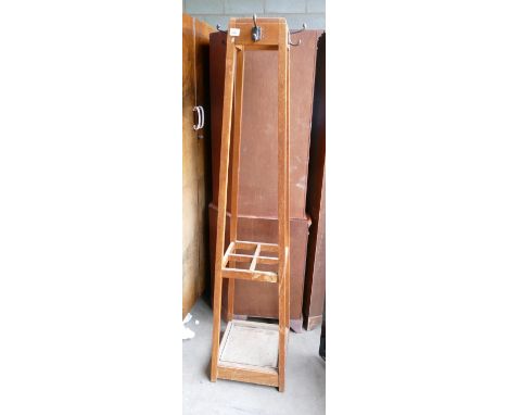 Light Oak Mid Century Coat / Umbrella Stand: 