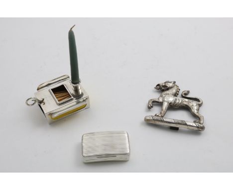 A MIXED LOT:- An early 19th century caparison in the form of a heraldic beast crest (loaded), a late Victorian match-box moun